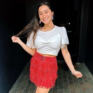 En Saison white flutter sleeve crop top